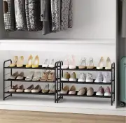 2 pack 3-Tier Stackable Shoe Rack, Expandable & Adjustable Fabric Shelf Storage