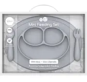 ezpz Mini Happy Mat Placemat 8 oz - PEWTER - Includes Mini Spoon and Mini Fork