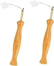 Angoily Ergonomic Wooden Handle Punch Needle Threader 2pcs Punch Needles 2 Threaders for Sewing Embroidery Craft