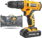 MasterSpec 92 PCS Power Tool Kit Cordless Hammer Drill with Carrying Case