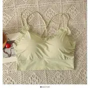 X-Back Lace-Trim Push-Up Bra Top in 6 Colors Light Green - One Size