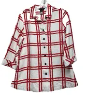 Ali Miles Women's Small White Red Rayon Nylon Button Up Top NEW (A2)