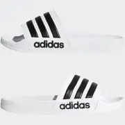 Adidas Men's Adilette Shower Slides 3 stripes, White/Blk SIZE 13 NEW W/ BOX/NWT