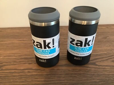 Zak! Slim Can Cooler Drinks Stay Colder Longer BPA Free Black 2 Pack