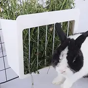 RUBYHOME Rabbit Hay Feeder Rack Food Feeding Manger Bunny Grass Holder Small Animals Less Wasted Dispenser for Rabbits Guinea Pig Chinchilla Hamster White