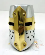 Medieval Mini Crusader Knight Helmet Steel Helmet Brass Cross Design Decor