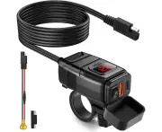EXTRACTME Motorcycle Phone Charger, 6.4A Dual USB Type C PD & Quick Charge 3.0 Motorcycle USB Charger with Voltmeter & ON/Off Switch, Waterproof Motorcycle