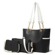 3 in 1 Ladies Simple All Match Handbag Soft Leather Messenger Bag Black