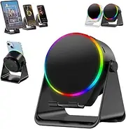 4-in-1 360° Rotating Bluetooth Speaker Stand,Cell Phone Stand with Wireless Bluetooth Induction Speaker,for iPhone/Android,Anti-Slip Base,360° Rotation,HD Surround Sound,LED Light (Black)