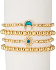 Eye Candy LA 18K Plated CZ Crystal Moon & Sun Stretch Bracelet Set