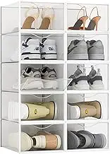 10 Pack Shoe Storage Boxes, Clear Plastic Stackable Shoe Organizer Bins, Drawer Type Front Opening Sneaker Shoe Holder Containers