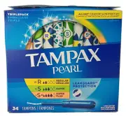 Tampax Pearl Tampons Triplepack - Regular Super/Super Plus - Unscented 34 Count