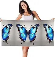 HTTUP Blue Butterfly Print Quick Dry Beach Towel Lightweight Oversized for Adults for Travel and Pool Towels