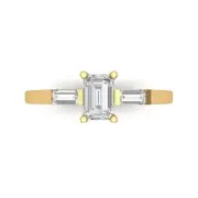 Three-Stone Engagement Ring - 14K Yellow Gold, 0.8ct Emerald Simulated Diamond