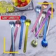 Camping Picnic Pure Titanium Colorful Ice Flowers Cutlery Long Handle Fork Spoon