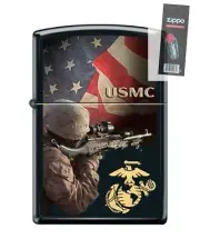 Zippo 77633 USMC Soldier Light Machine Gun Sniper Lighter + FLINT PACK