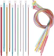Reessy Tunisian Crochet Hooks Set, 11PCS Aluminium Tunisian Crochet Hook 2.0-8.0mm and 12 PCS Plastic Tunisian Crochet Hooks with Colorful Cable 3.0-10.0mm, Afghan Tunisian Crochet Hooks for Knitting