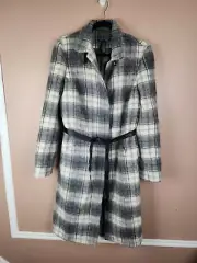 Kenneth Cole New York Wool Alpaca blend plaid belted coat
