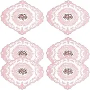 BENECREAT 6pcs 21.4cm Pink Retro Lace Placemats, 26.6cm Oval Embroidered Table Mats Lace Doily for Home Wedding Coasters Cup