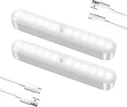 Okerich Improved LED Rechargeable Motion Sensor Cabinet Lights, Bright & Long-Lasting Battery, Stick-On Motion Sensor Light Indoor for Kitchen, Cabinet, Closet - Cool 2Pack
