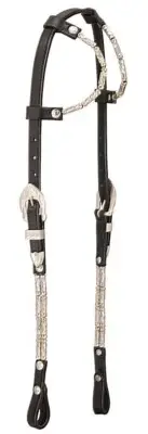 Silver Ferrule Double Ear Show Headstall - Bridle - Black Leather