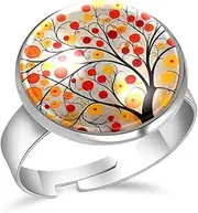 [FVQL] Ring for Women Girls, autumn tree colorful painting, 1.7cm/0.67inch, Glass, glass