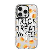 iPhone 16 Pro Clear Case MagSafe Compatible TRICK OR TREAT YO SELF - HALLOWEEN SELF-LOVE CANDY TYPOGRAPHY By Ebi Emporium