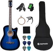 [JOYMUSIC] 38 inch blueburst beginner acoustic guitar kit,bundle with a strap with picks holder,digital tuner, set strings, capo,cleaning cloth,6 picks,gig bag.(JG-38C,BLS)
