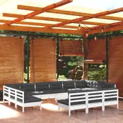 14 Piece Garden Lounge Set with Cushions White Solid Pinewood vidaXL