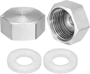 uxcell 2pcs Hex End Cap 304 Stainless Steel Nut with Washer, PT 1" Female Thread Pipe Fitting, Gas Line Water Line Stop Valve Cap Tubing Ends for Plumbing Fittings, Silver Tone