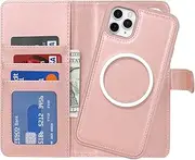 Cavor Wallet Case for iPhone 11 Pro Max 6.5" Leather Case 2 in 1 Magnetic Detachable Flip Cover Support Magsafe Charging with Stand Feature Card Slots-Pink