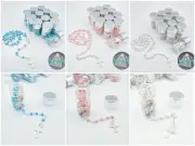 US 4/12pcs Blessed Baby Rosary in Silver Cap Glass Jar for Baby Shower Favors