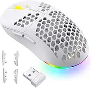 LTC WHM-001 Mosh Pit Wireless Gaming Mouse, 10,000 DPI 2.4Ghz/ Wired RGB Ambidextrous Mice w/Lightweight Honeycomb Shell, Ergonomic Shape for Right or Left Hand Use, for PC/Mac/Laptop, White