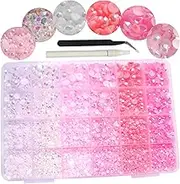 9000PCS Flatback Pearls and Rhinestones for Crafting, Pink White Mixed Size 3-8mm Resin Rhinestones and Half Pearls for Bedazzling, Nail Art and Jewellry Gem Decoration with Tweezer and Pickup Pencil