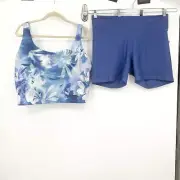 Old Navy Active Women Size 2X 3X Set 2 Piece Blue Bike Shorts Powersoft Tank Bra