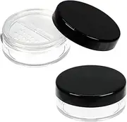 KRISMYA 10ml/0.34oz Empty Loose Powder Container Makeup Container Refillable Powder Bottle Box with Sifter and Black Screw Lid 2-Pack