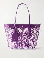 [Dolce & Gabbana] Dolce & Gabbana - Leather-trimmed Printed Canvas Tote - Purple - One size One size Purple
