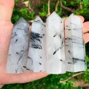 Tourmaline White Quartz Healing Crystal Point Wands Obelisk Chakra Tower Decor