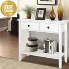Console Table – Wooden Entryway Table with 2 Drawers & Storage Shelf, White