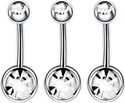 [Decentraland] 3PCS With Zircon Silvery 1.6mm(14G) Navel Belly Studs Belly Button Rings Body Piercing Barbells Piercing Jewelry Titanium Steel Surgical Steel Stainless Steel 10mm