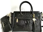 Brahmin Harper Satchel Black Leather Carryall Bag+Wallet+Tassel NWT***HTF