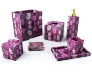 Set of 7 pcs Pink Agate Stone bathroom Set Handmade Luxury bathroom set
