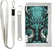 [miaozhen] Dark Green Cows and Flowers trifold money clip for woman Trendy colorful billfold with lanyard cartera para hombre, Dark green cows and flowers, 1 size
