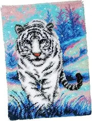 Latch Hook Craft Kit 24x16inch DIY Rug Crochet Yarn Kits Crochet Carpet Latch Hook Kits for Adults for Festival Christmas Beginners, White Tiger