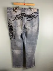 ED HARDY BLUE JEANS BLACK TATOO INK DEATH BEFORE DISHONOR MENS SIZE 40x30 NWT