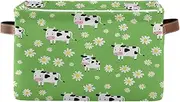 Cute Cartoon Cows Green Organizer Cloth Bins with Handle, Collapsible Home Office Organization Storage