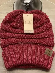 NWT CC Beanies Burgundy Metallic Cable Knit Winter Hat Toboggan Adult One Size