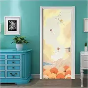 Door Stickers Self-Adhesive Cartoon Hot Air Balloon Art Door Stickers Home Decoration Door Cover Mural Porch Poster(77x200cm)