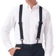 Hook on Suspenders for Men Black Heavy Duty X Back 1.5 Inch Wide Elastic Straps