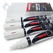 4 x Uniball Chalk Marker White - Black Board Glass Pen PWE-5M in Handy Wallet